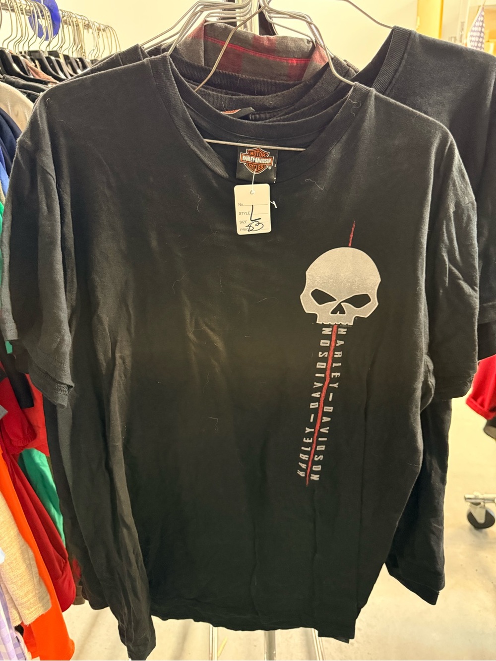 Harley-Davidson Black Long Sleeve Skull Graphic Tee with White Skull